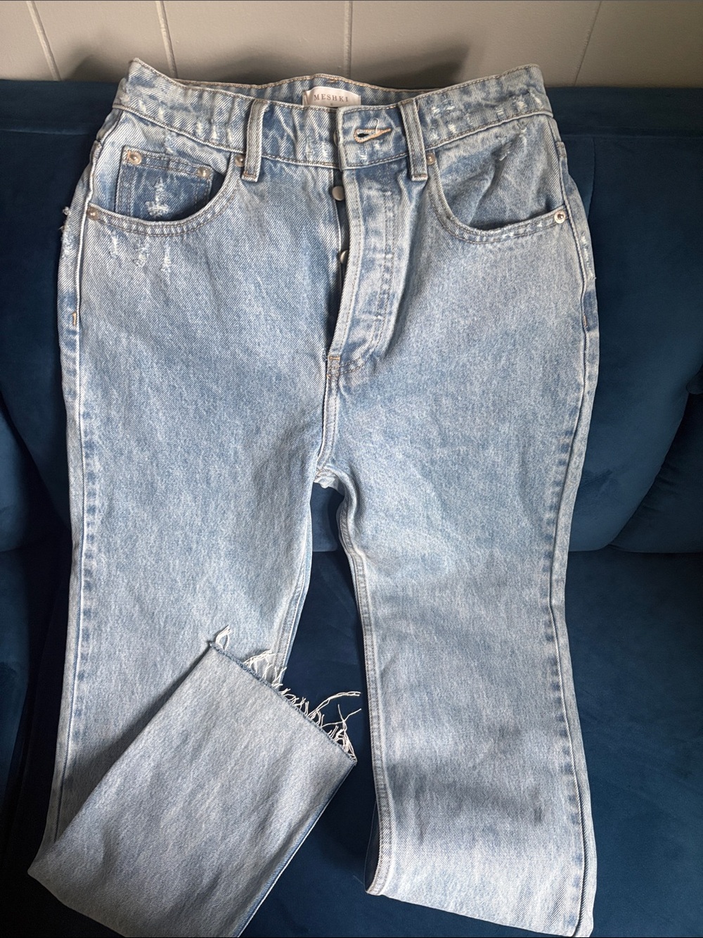 Meshki Light Blue High-Waist Straight Jeans